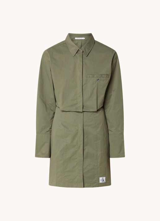 Calvin Klein Dusty mini blousejurk met logo - voorkant 2 legergroen