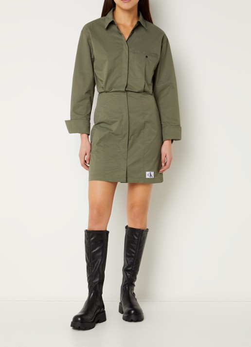 Calvin Klein Dusty mini blousejurk met logo - voorkant 3 legergroen