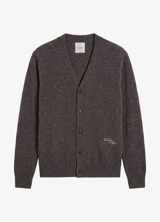 Calvin Klein Fijngebreid vest met logoborduring - voorkant 2 donkergrijs