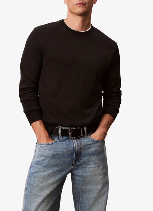 Calvin Klein Fijngebreide pullover met ronde hals - detail 4 zwart
