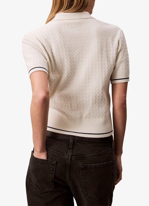Calvin Klein Fijngebreide trui met gestreept detail - achterkant 6 gebroken wit