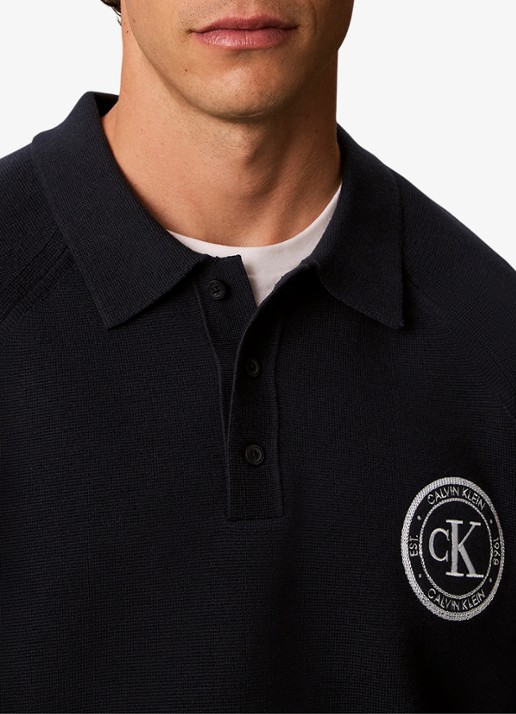 Calvin Klein Fijngebreide trui met logo - detail 2 donkerblauw
