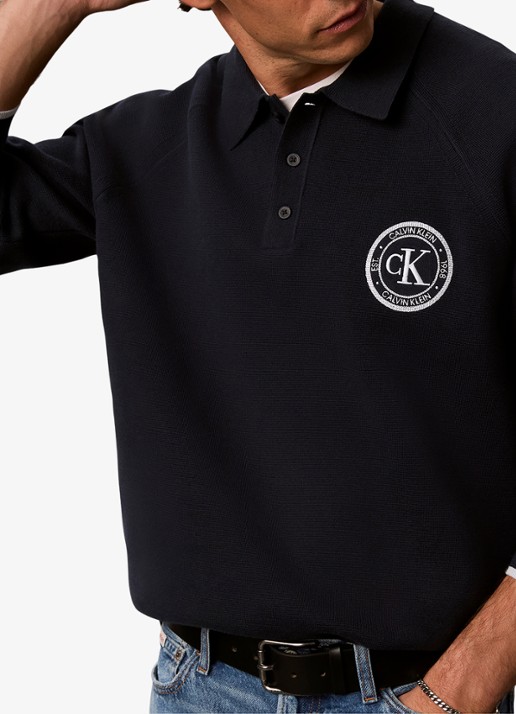 Calvin Klein Fijngebreide trui met logo - detail 3 donkerblauw