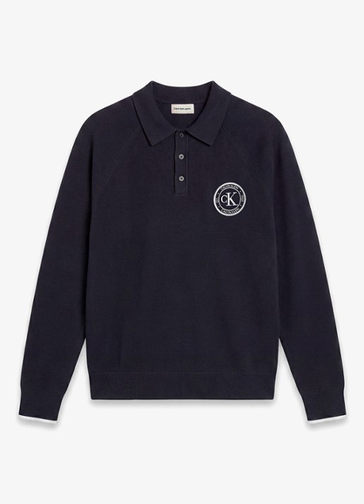 Calvin Klein Fijngebreide trui met logo - voorkant 5 donkerblauw