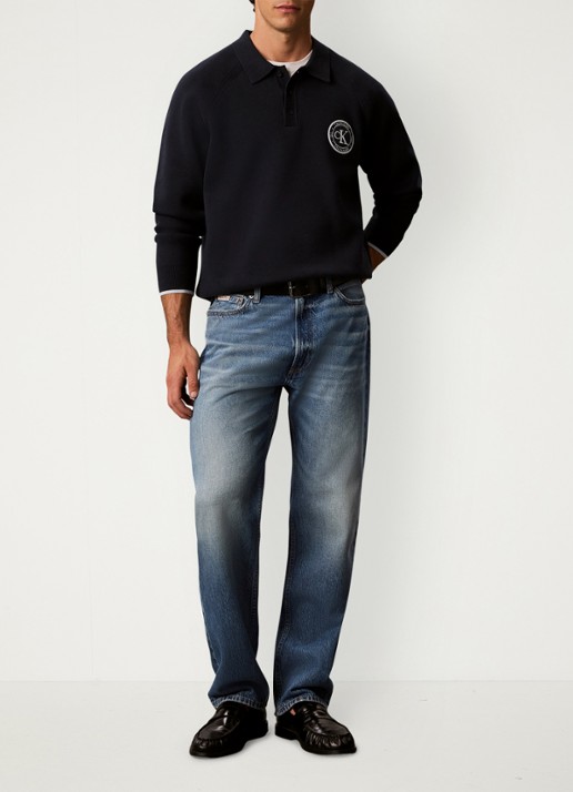 Calvin Klein Fijngebreide trui met logo - voorkant 6 donkerblauw