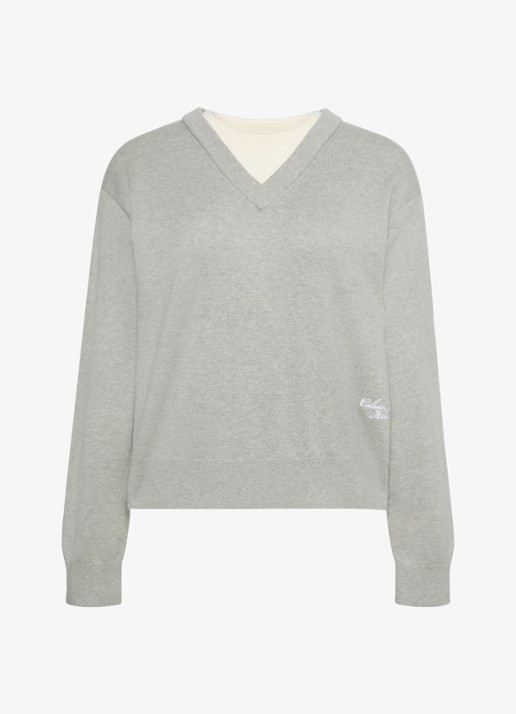 Calvin Klein Fijngebreide trui met logoborduring - voorkant 6 lichtgrijs