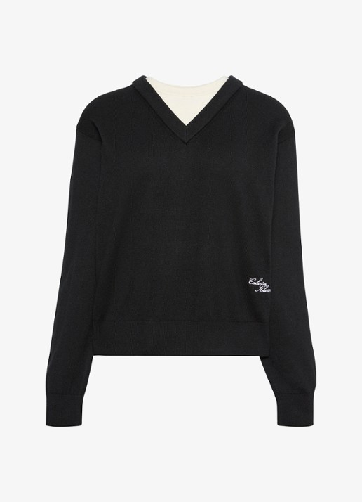 Calvin Klein Fijngebreide trui met logoborduring - voorkant 6 zwart