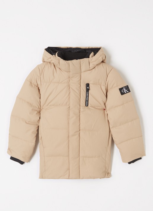Calvin Klein Gewatteerde jas met afneembare capuchon - voorkant donkerbeige