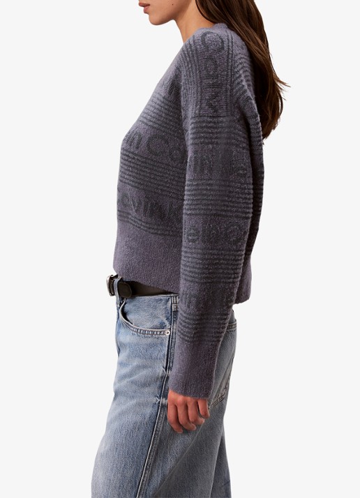 Calvin Klein Grofgebreide trui in wolblend met ingebreid patroon - detail 6 donkergrijs