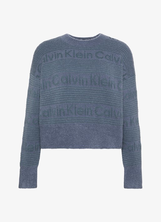 Calvin Klein Grofgebreide trui in wolblend met ingebreid patroon - voorkant donkergrijs