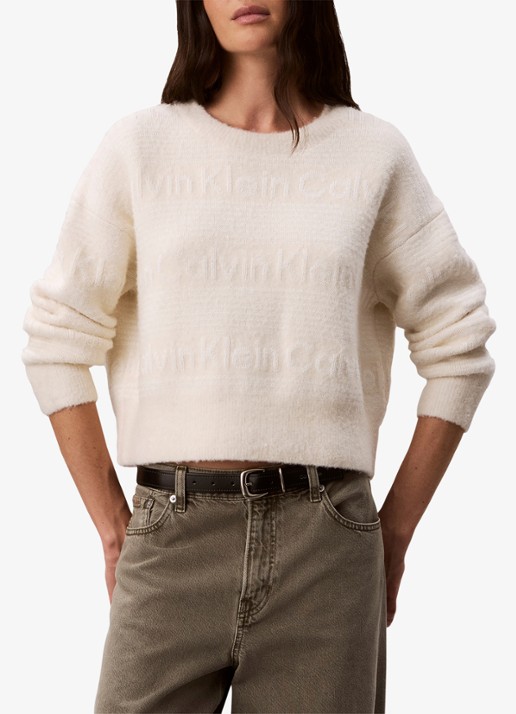 Calvin Klein Grofgebreide trui in wolblend met ingebreid patroon
