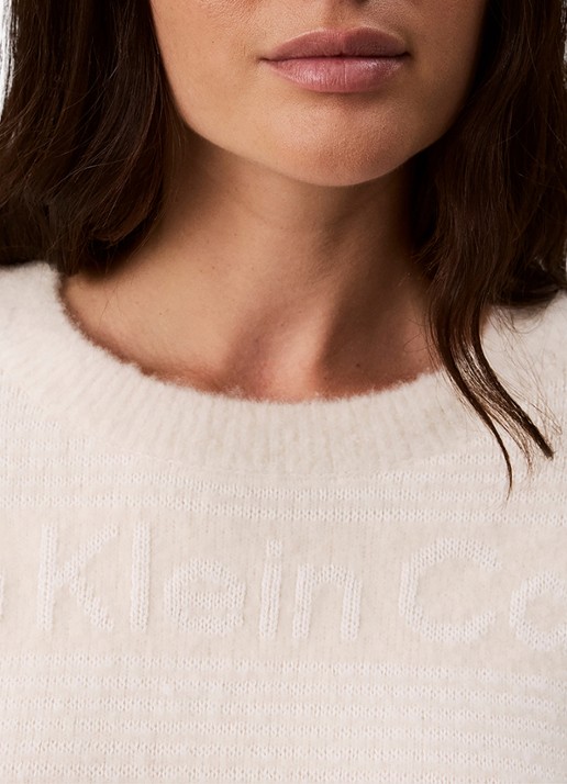 Calvin Klein Grofgebreide trui in wolblend met ingebreid patroon - detail 5 ivoor