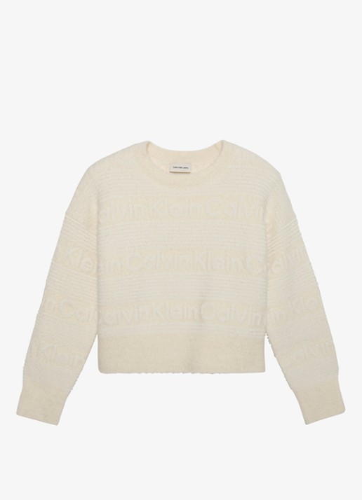 Calvin Klein Grofgebreide trui in wolblend met ingebreid patroon - voorkant 2 ivoor