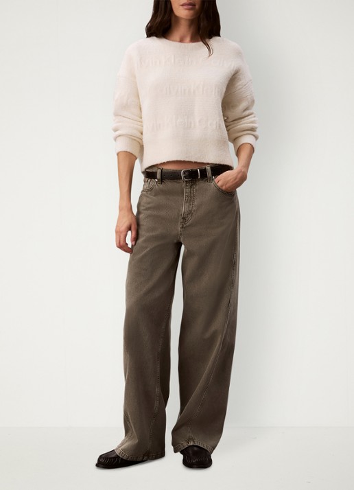Calvin Klein Grofgebreide trui in wolblend met ingebreid patroon - voorkant 3 ivoor