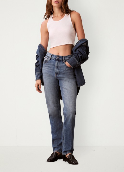 Calvin Klein High waist cropped mom jeans met medium wassing - voorkant 5 blauw