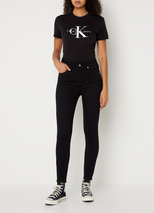 Calvin Klein High waist skinny  jeans met gekleurde wassing - voorkant 2 zwart