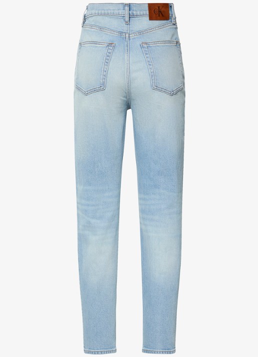 Calvin Klein High waist straight fit jeans met lichte wassing - achterkant denim