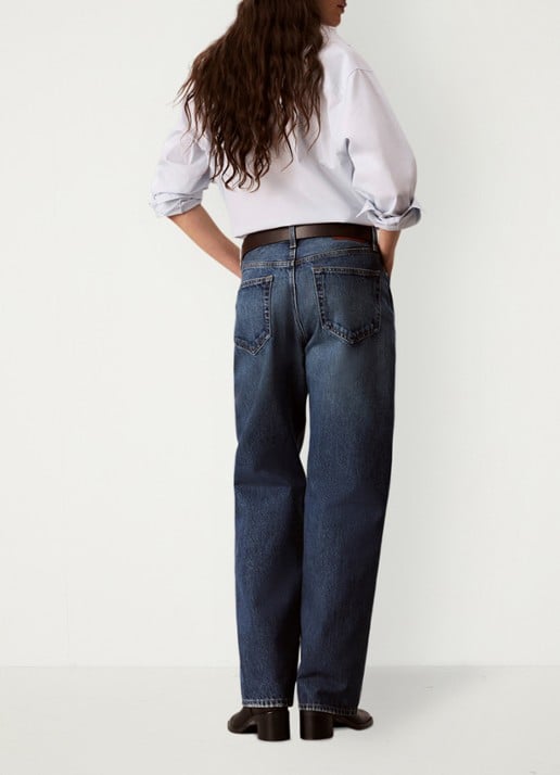 Calvin Klein High waist straight fit jeans met medium wassing - achterkant donkerblauw