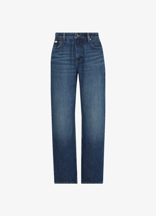 Calvin Klein High waist straight fit jeans met medium wassing - voorkant 2 donkerblauw