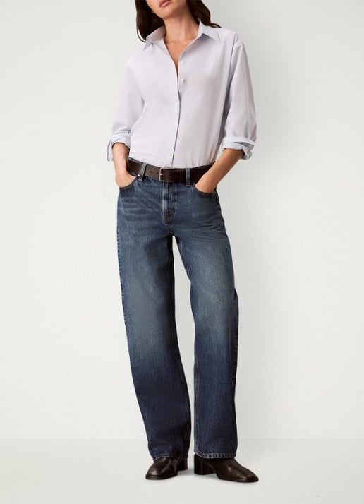 Calvin Klein High waist straight fit jeans met medium wassing - voorkant 3 donkerblauw
