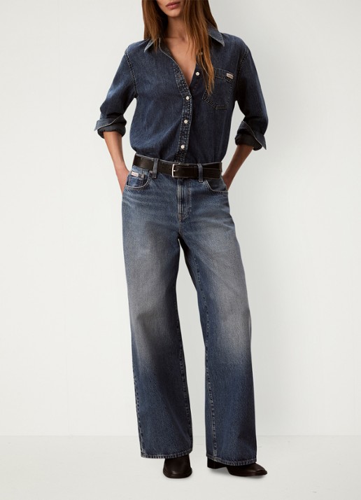 Calvin Klein High waist wide fit jeans met medium wassing - voorkant 3 denim