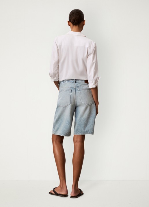 Calvin Klein High waist wide fit korte broek van denim - achterkant 5 fresh water-yp3 /  blauw