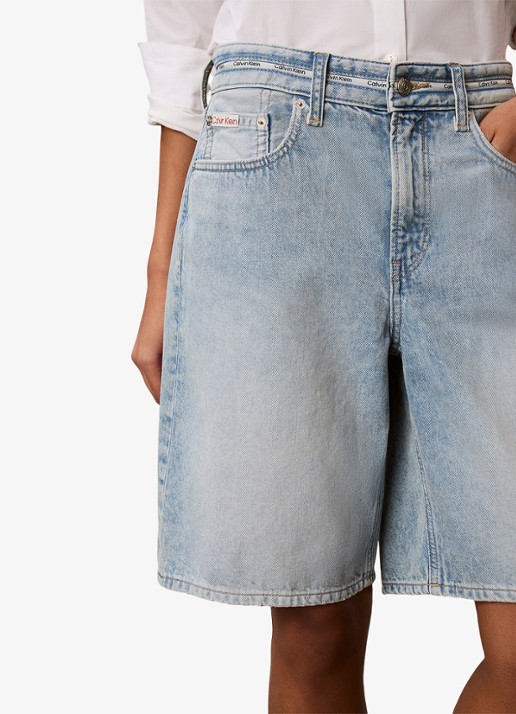 Calvin Klein High waist wide fit korte broek van denim - detail 3 fresh water-yp3 /  blauw