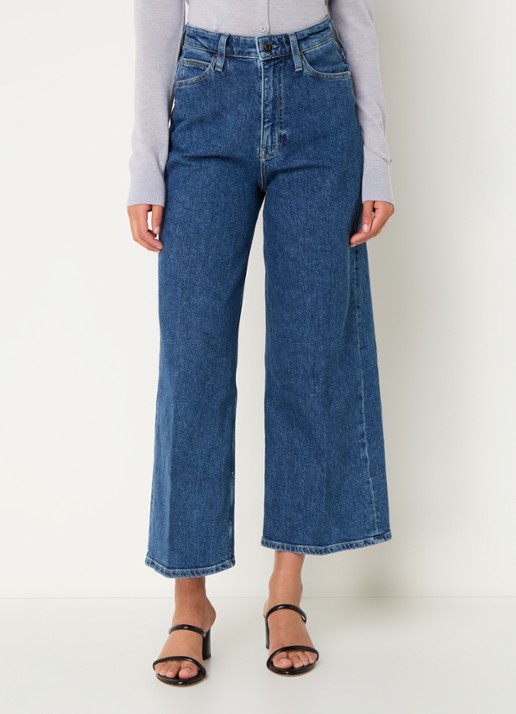 Calvin Klein High waist wide leg cropped jeans met medium wassing - detail 5 donkerblauw