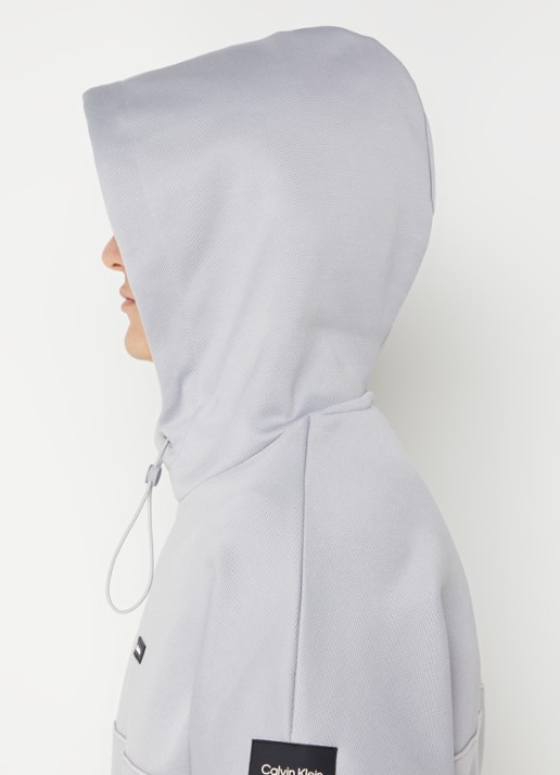 Calvin Klein Hoodie in piqué katoenblend met logo - detail 4 lichtgrijs