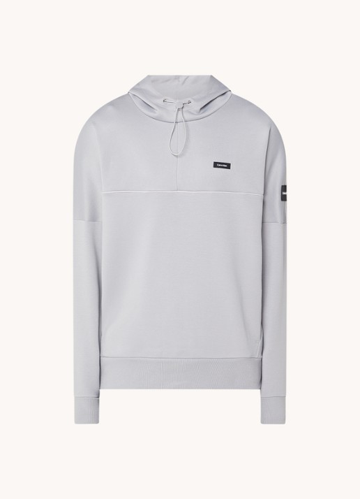 Calvin Klein Hoodie in piqué katoenblend met logo - voorkant lichtgrijs
