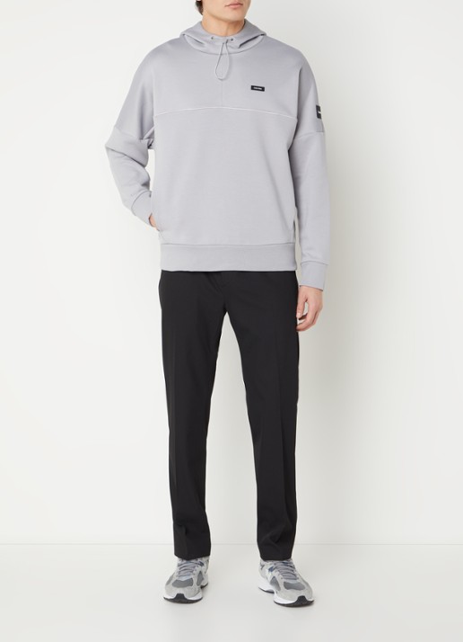 Calvin Klein Hoodie in piqué katoenblend met logo - voorkant 2 lichtgrijs