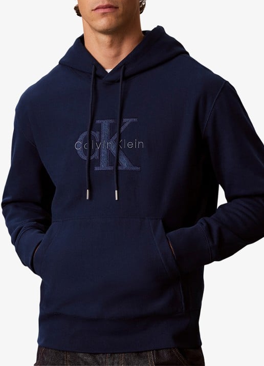 Calvin Klein Hoodie met kangoeroezak en logoprint - detail 4 donkerblauw