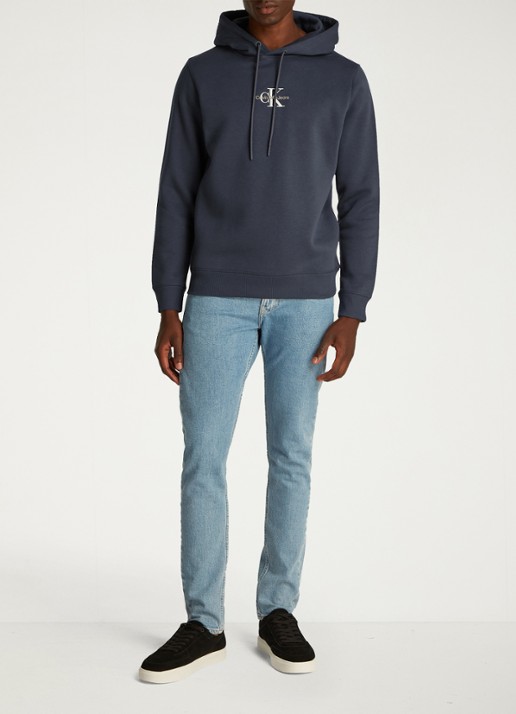Calvin Klein Hoodie met logoborduring - voorkant 4 indigo