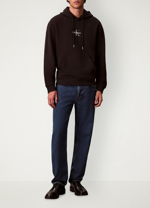 Calvin Klein Hoodie met logoborduring - voorkant 2 zwart