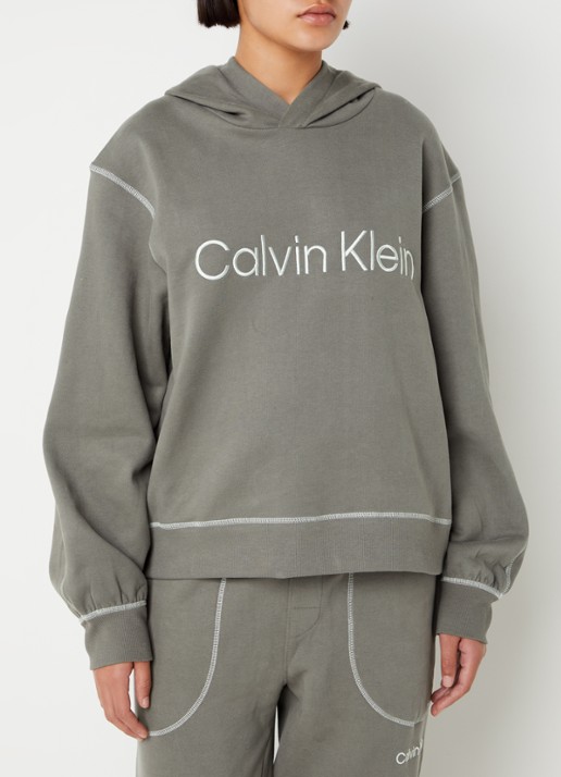 Calvin Klein Hoodie met logoborduring - detail 2 donkergrijs