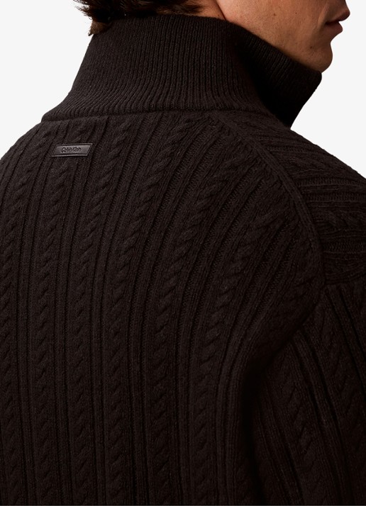 Calvin Klein Kabelgebreid vest met logo - detail 3 zwart