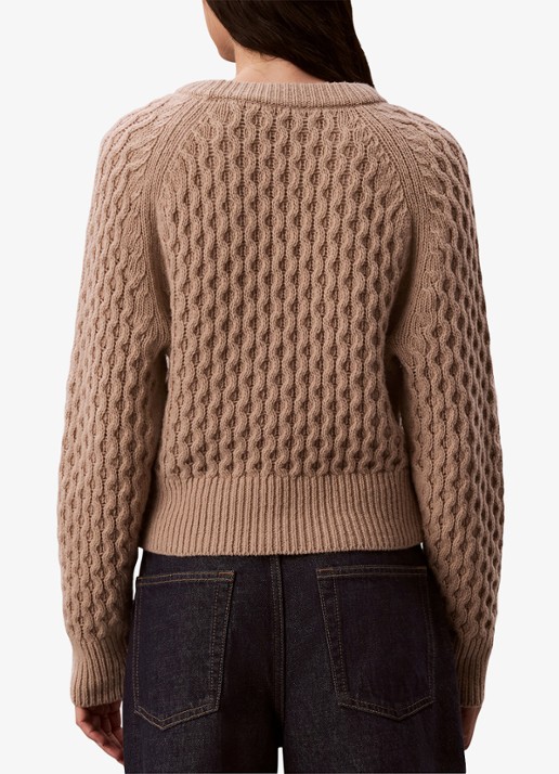 Calvin Klein Kabelgebreide trui in merino wolblend - achterkant 4 donkerkhaki