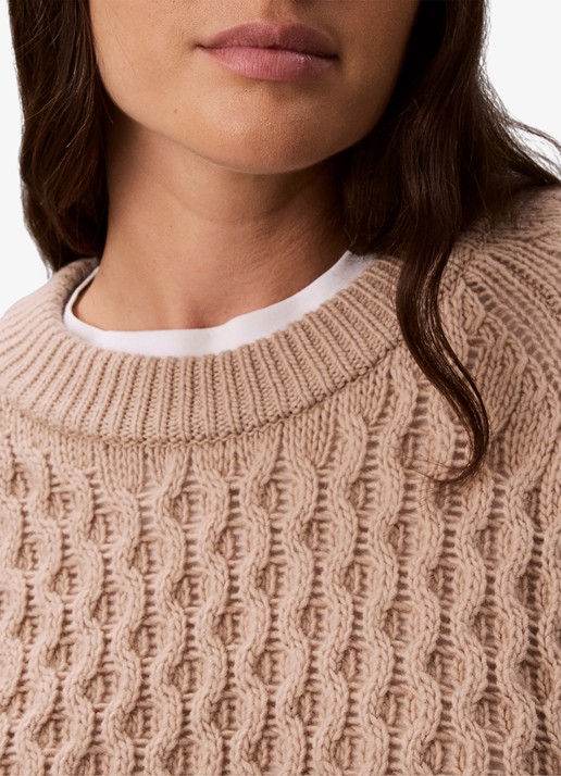Calvin Klein Kabelgebreide trui in merino wolblend - detail 2 donkerkhaki