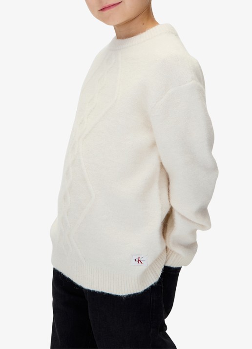 Calvin Klein Kabelgebreide trui in wolblend  - detail 4 wit