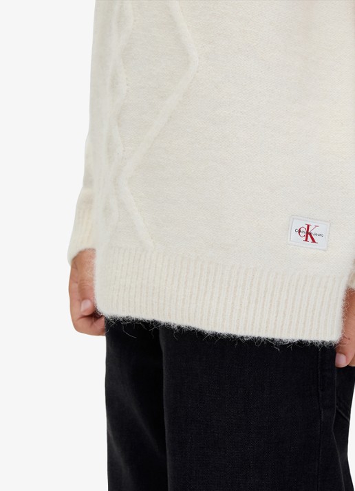 Calvin Klein Kabelgebreide trui in wolblend  - detail 6 wit