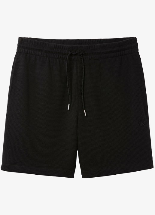Calvin Klein Korte broek met wafelstructuur - voorkant zwart