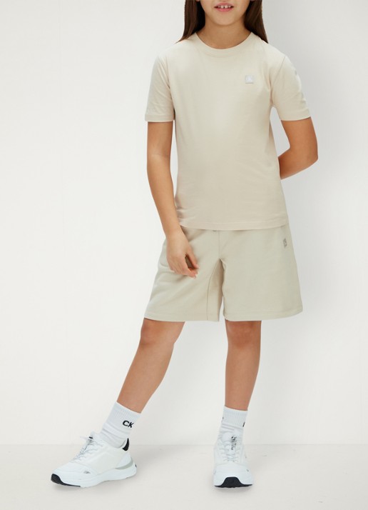 Calvin Klein Korte joggingbroek met logoborduring - voorkant 2 beige