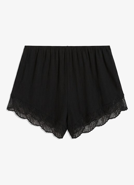 Calvin Klein Korte pyjamabroek van kant met ribstructuur - voorkant 4 zwart