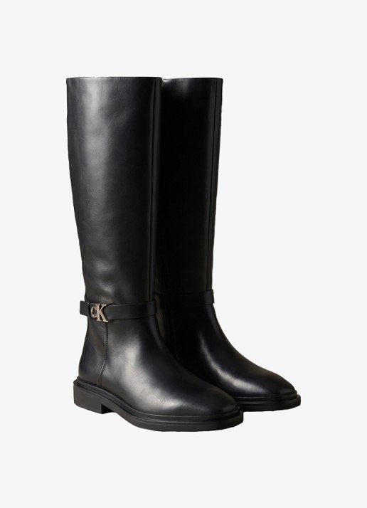 Calvin Klein Laars van leer - detail 3 zwart