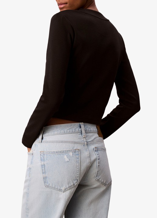 Calvin Klein Longsleeve top met logo en ronde hals - achterkant zwart