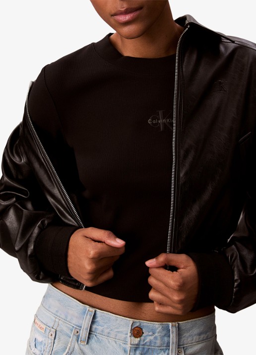 Calvin Klein Longsleeve top met logo en ronde hals - detail 5 zwart