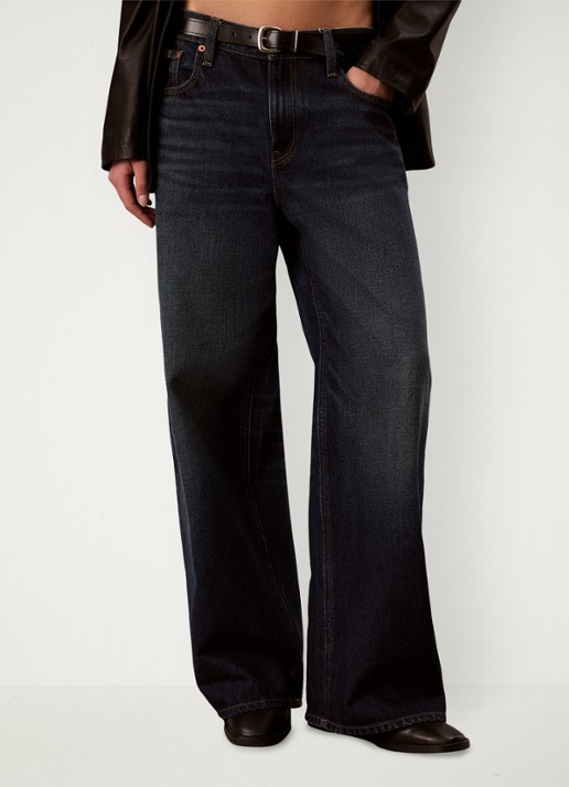 Calvin Klein Low waist wide fit jeans met donkere wassing - detail donkergrijs