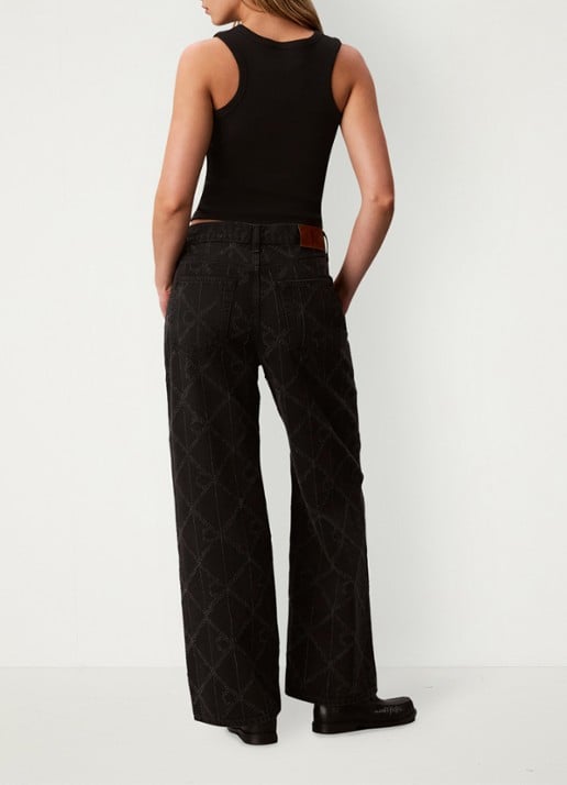 Calvin Klein Low waist wide fit jeans met logoprint - achterkant 3 zwart