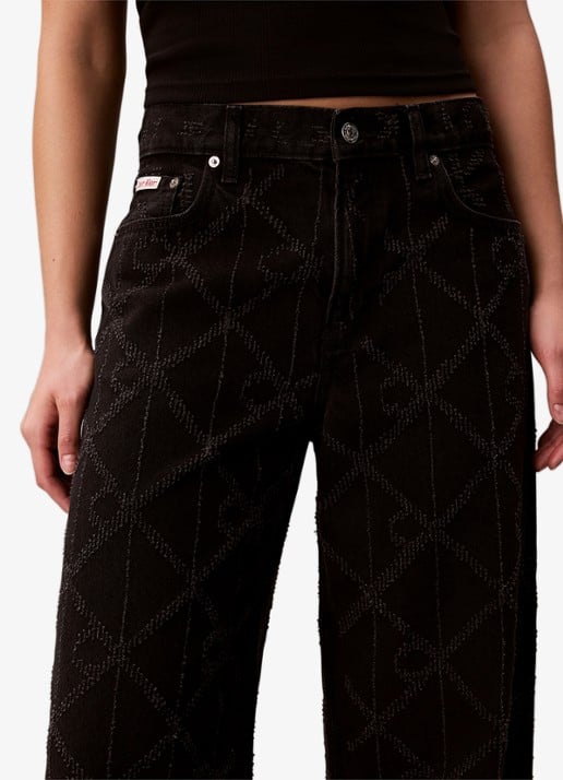 Calvin Klein Low waist wide fit jeans met logoprint - detail 5 zwart