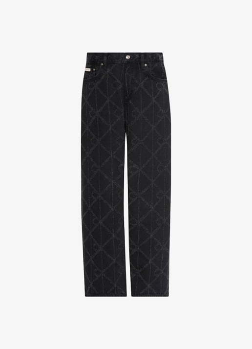 Calvin Klein Low waist wide fit jeans met logoprint - voorkant zwart